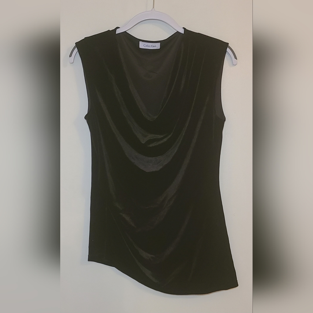 Calvin Klein | Top - Velour, Draped, Sleeveless (Black) - Medium